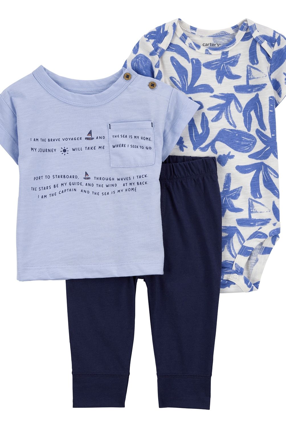 CARTER'S - Conjunto 3 Piezas Polera, Body y Pantalon Bebé Niño Carter's