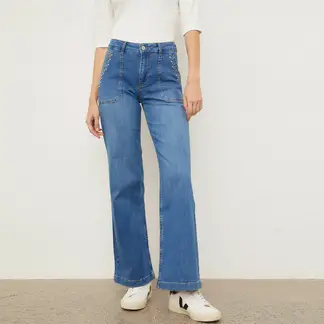 BROWNIE - Jeans Anchos Tachas Mujer