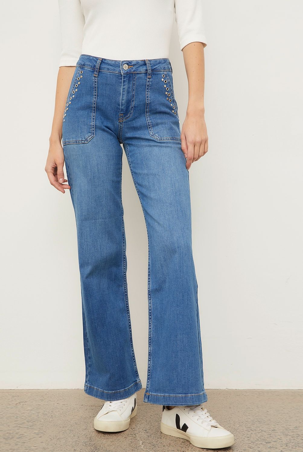BROWNIE - Jeans Anchos Tachas Mujer Brownie