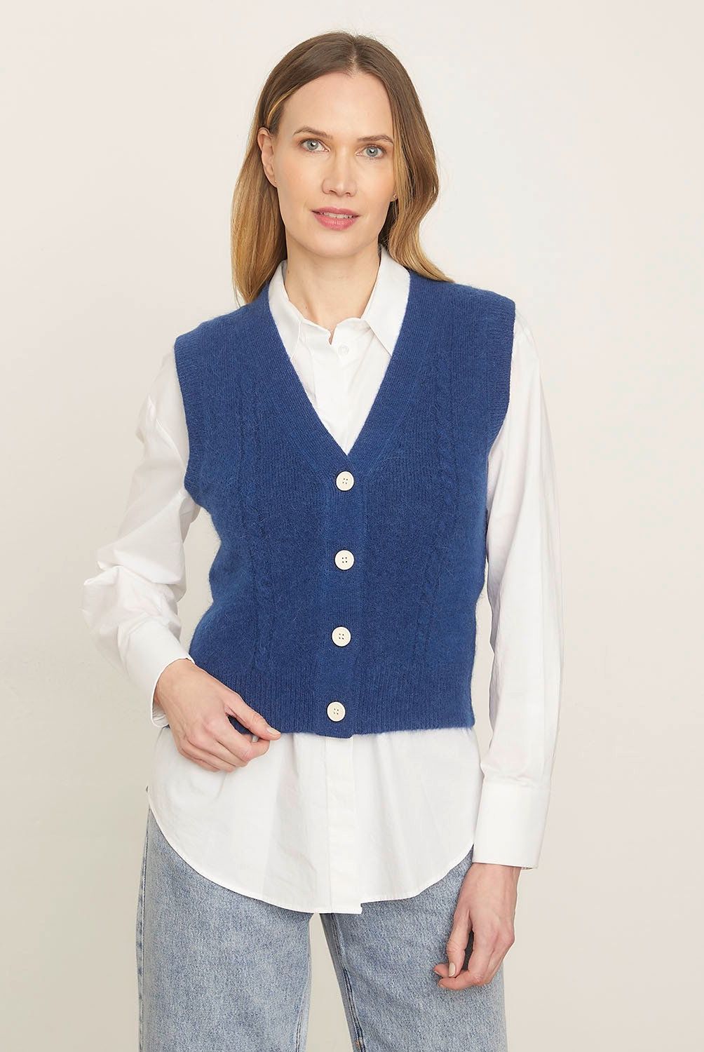 MAISON 123 - Sweater Sin Mangas Botones Mujer 123