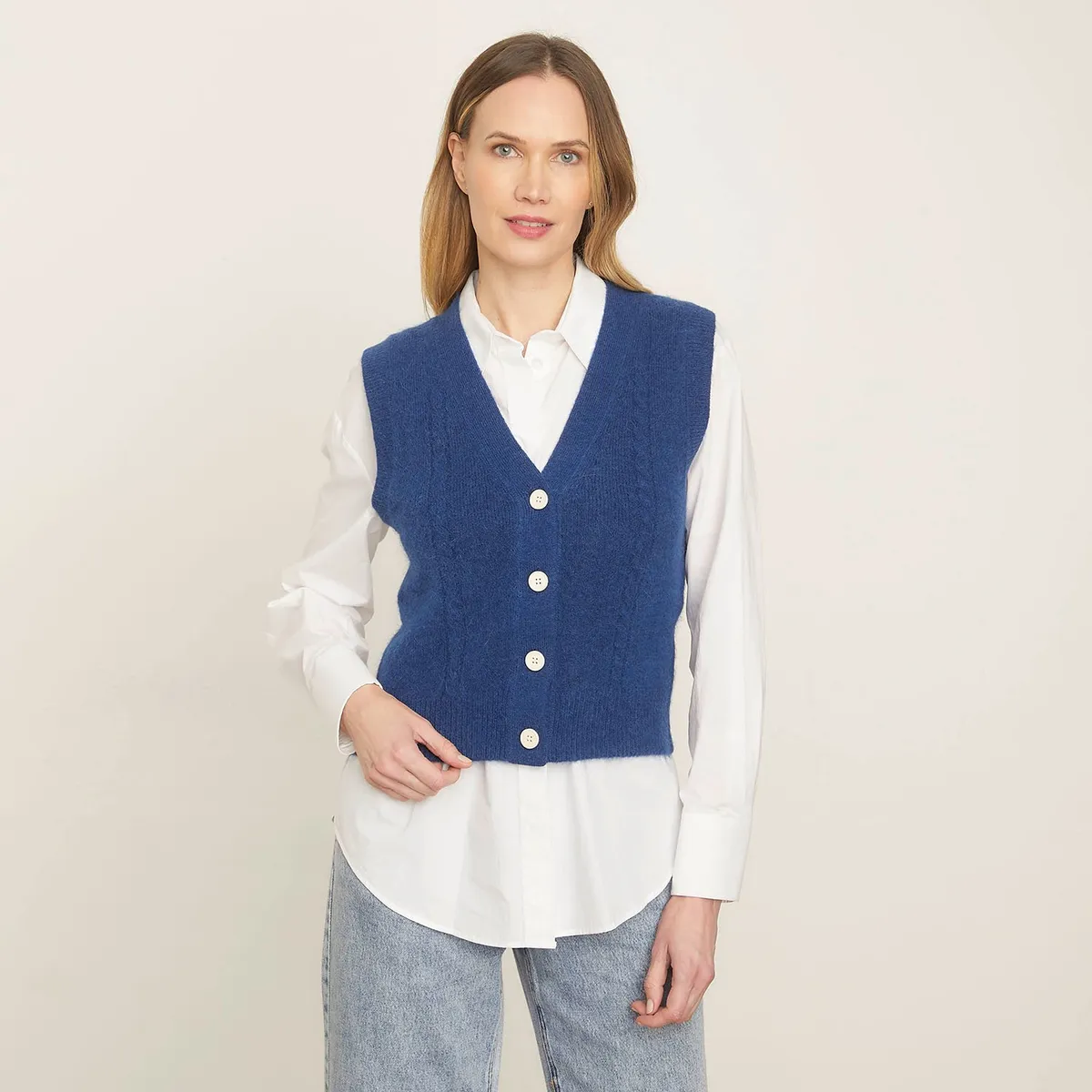 MAISON 123 - Sweater Sin Mangas Botones Mujer 123