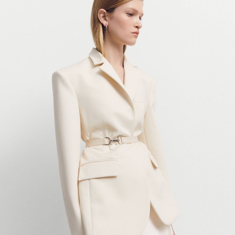 MANGO - Blazer Estructurada Cinturón Mujer Mango