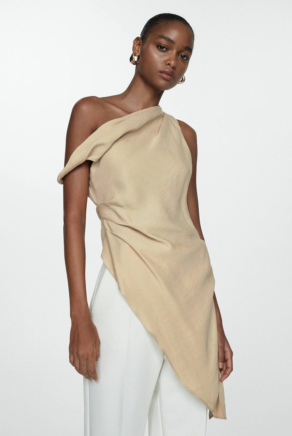 MANGO - Top Asimétrico Fruncido Mujer Mango