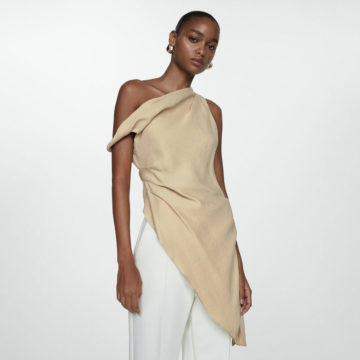 MANGO - Top Asimétrico Fruncido Mujer Mango