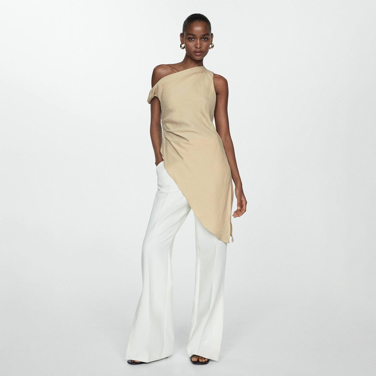 MANGO - Top Asimétrico Fruncido Mujer Mango