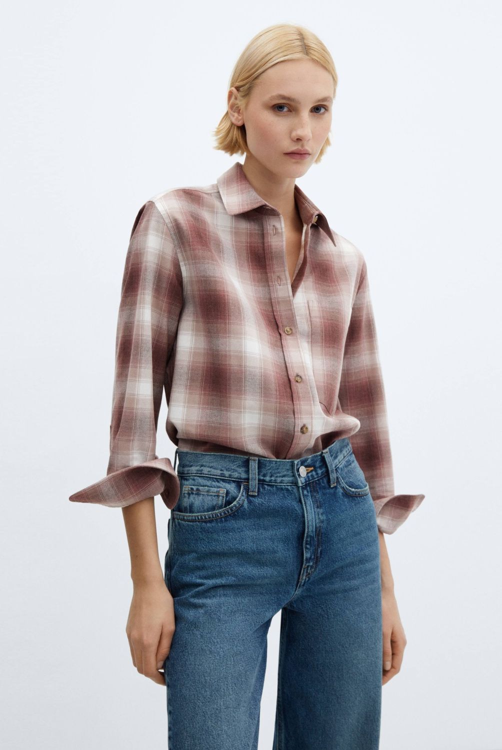 MANGO - Camisa Algodón Cuadros Mujer Mango