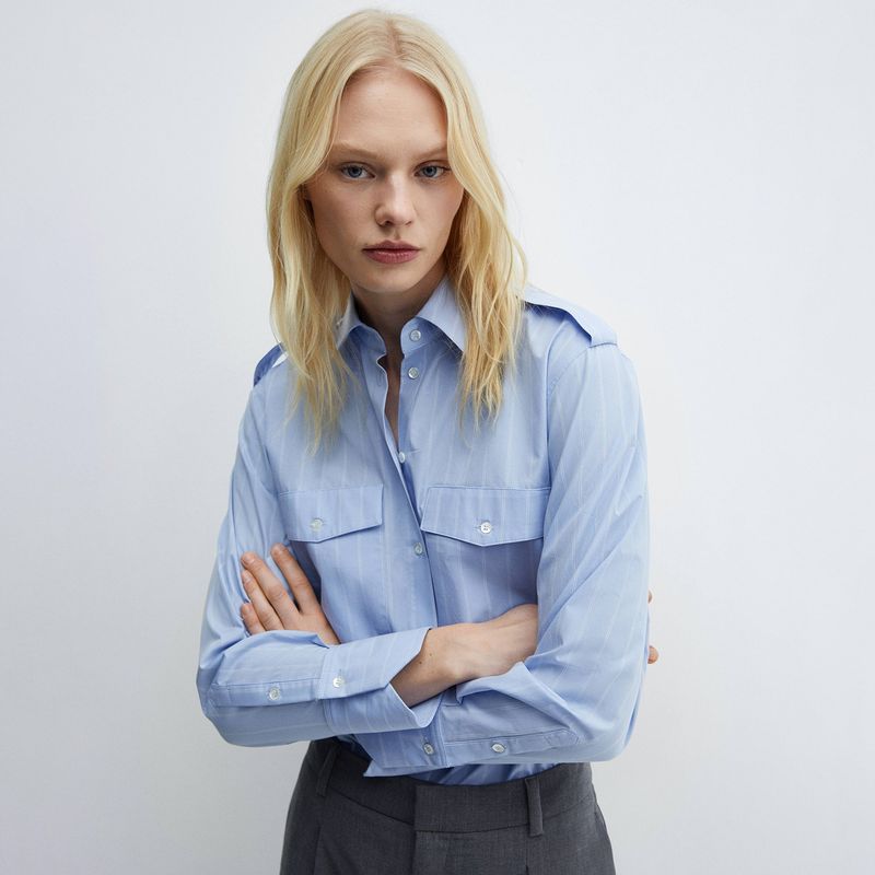 MANGO - Camisa Rayas Bolsillos Mujer Mango