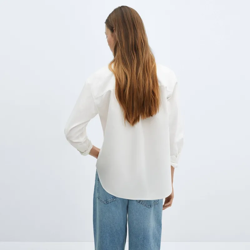 MANGO - Camisa Algodón Bolsillo Mujer Mango