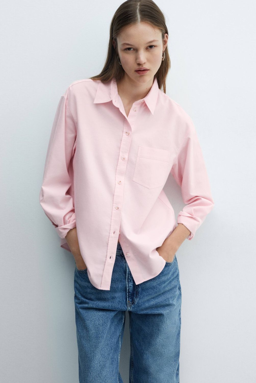 MANGO - Camisa Algodón Bolsillo Mujer Mango