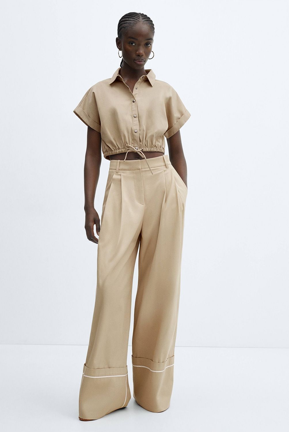 MANGO - Pantalón Pinzas Algodón Mujer Mango