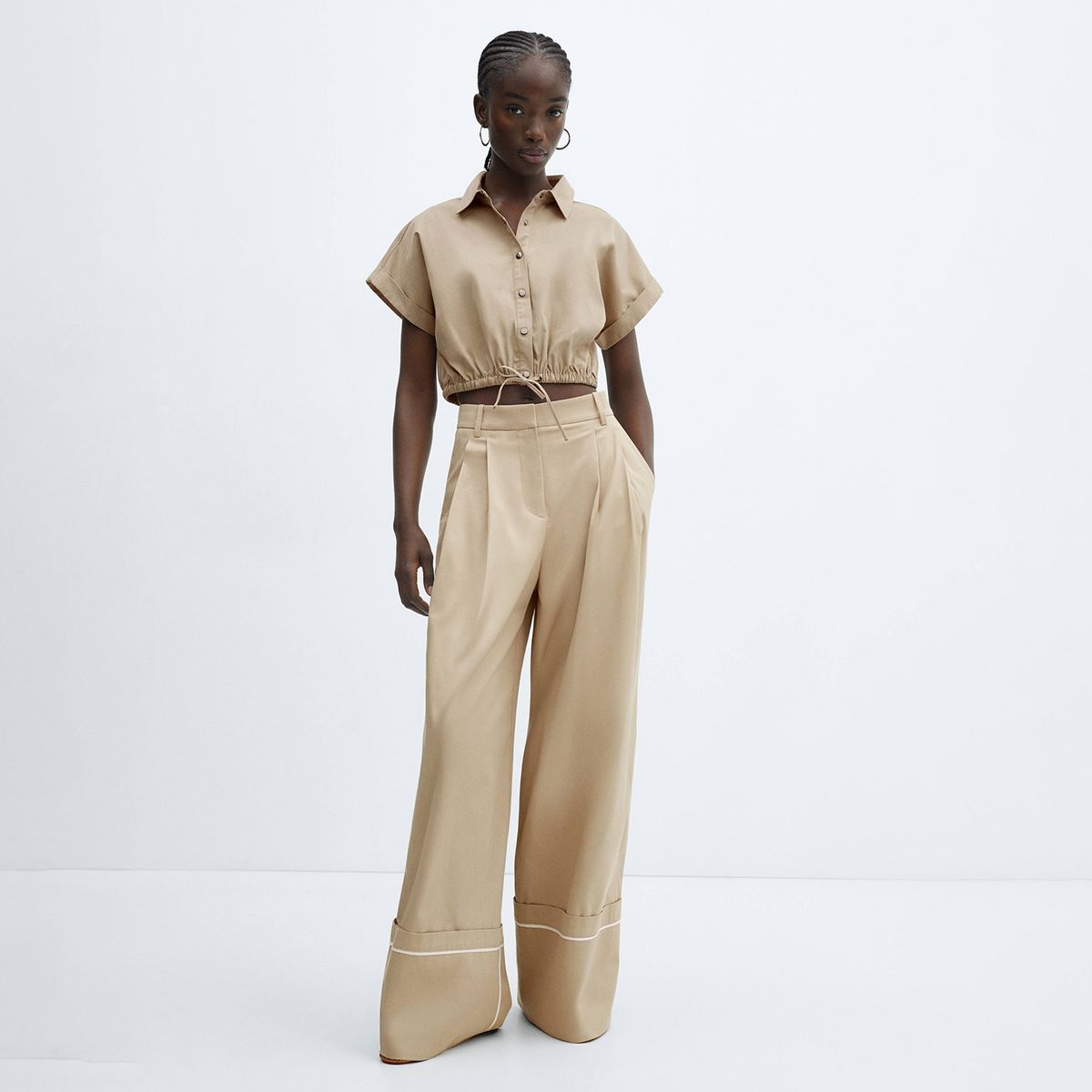 MANGO - Pantalón Pinzas Algodón Mujer Mango