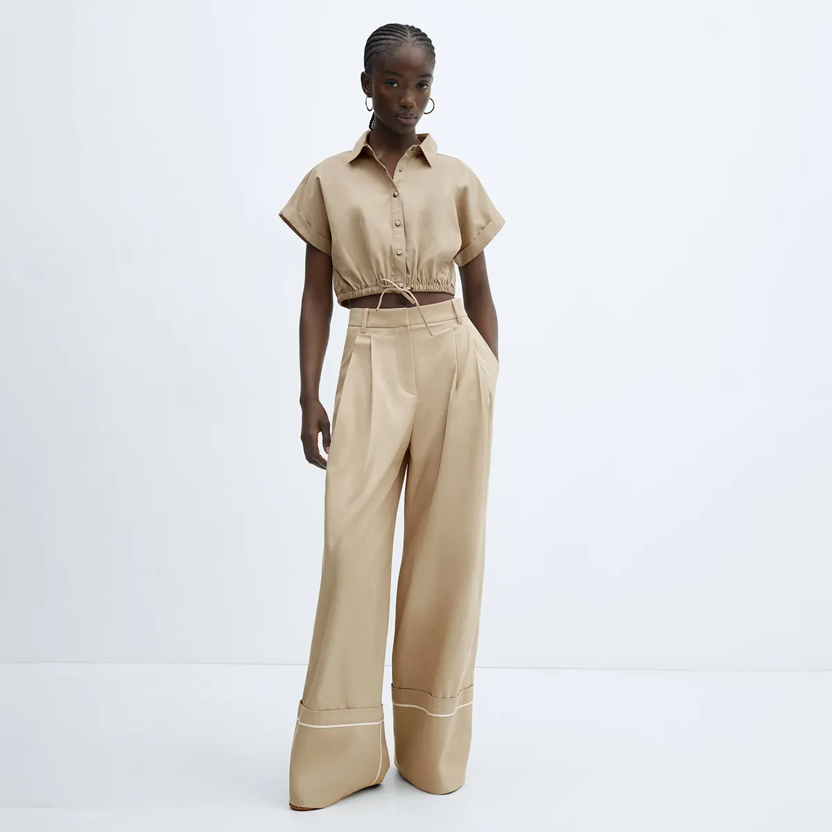 MANGO - Pantalón Pinzas Algodón Mujer Mango