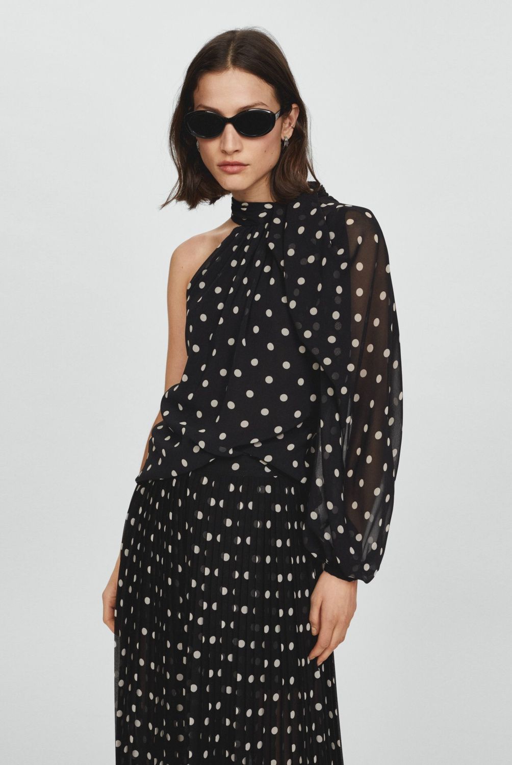 MANGO - Blusa Asimétrica Lunares Mujer Mango