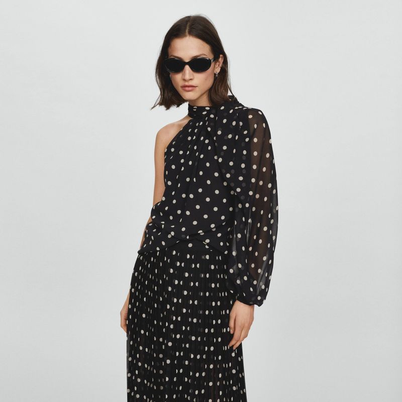 MANGO - Blusa Asimétrica Lunares Mujer Mango