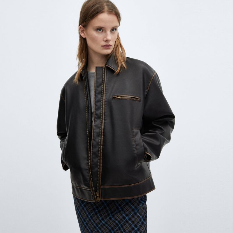 MANGO - Cazadora Efecto Piel Desgastada Mujer Mango