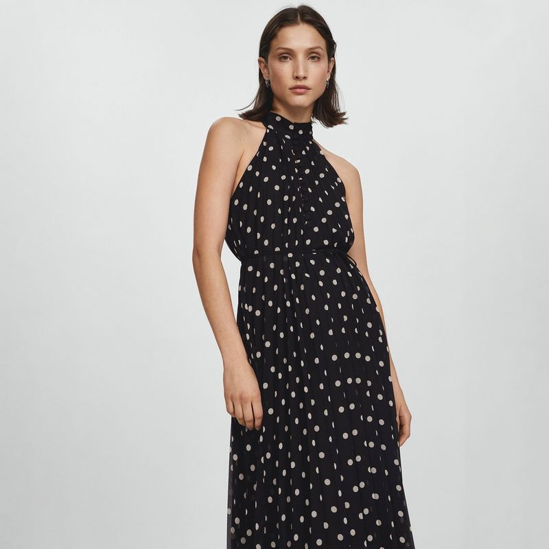 MANGO - Vestido Plisado Lunares Mujer Mango