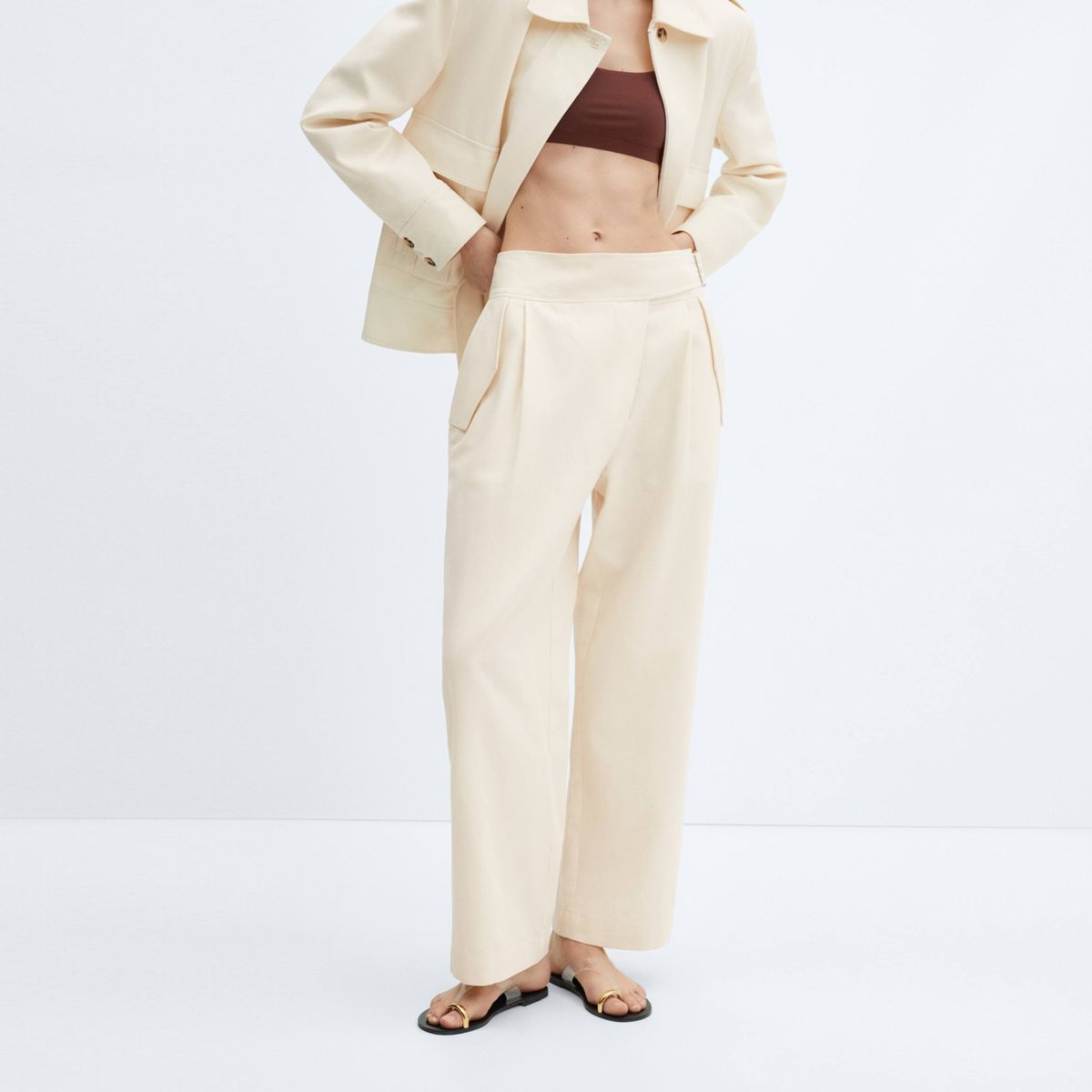 MANGO - Pantalón Pinzas Cinturón Mujer Mango