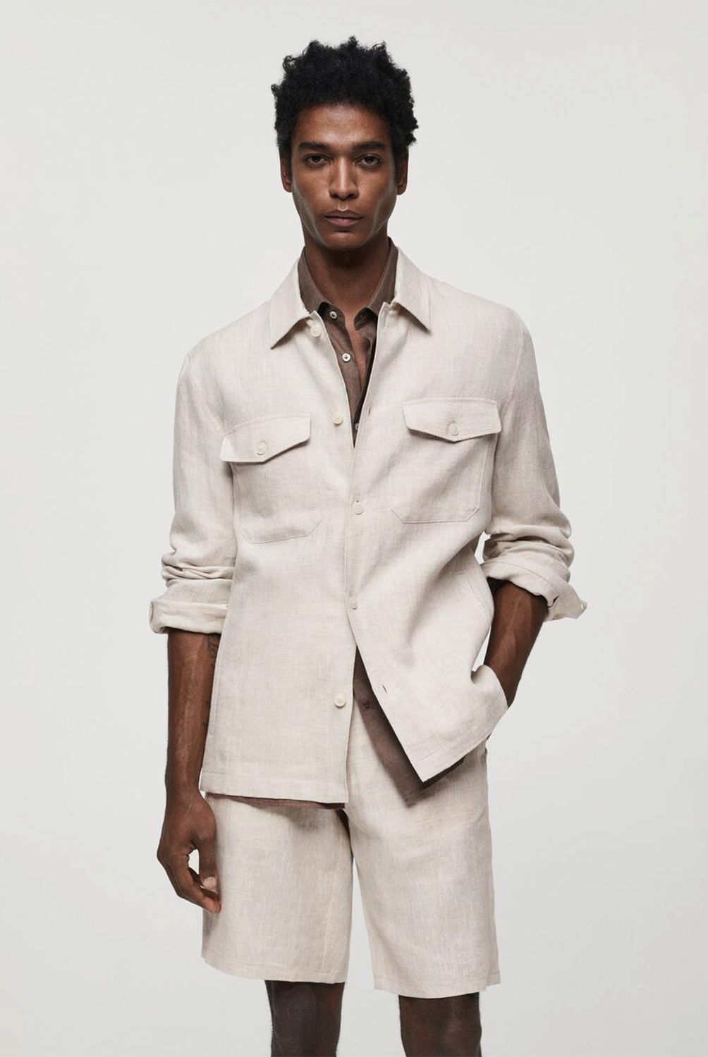 MANGO MAN - Sobrecamisa 100% Lino Bolsillos Hombre Mango Man