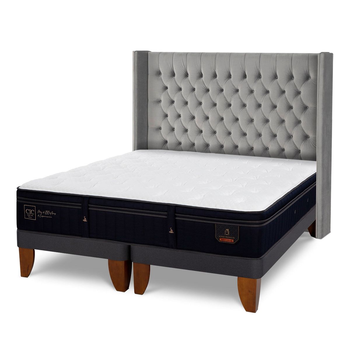 CIC - Cama Europea Super Premium Super King x 2.00mt Base Dividida + Respaldo Cic