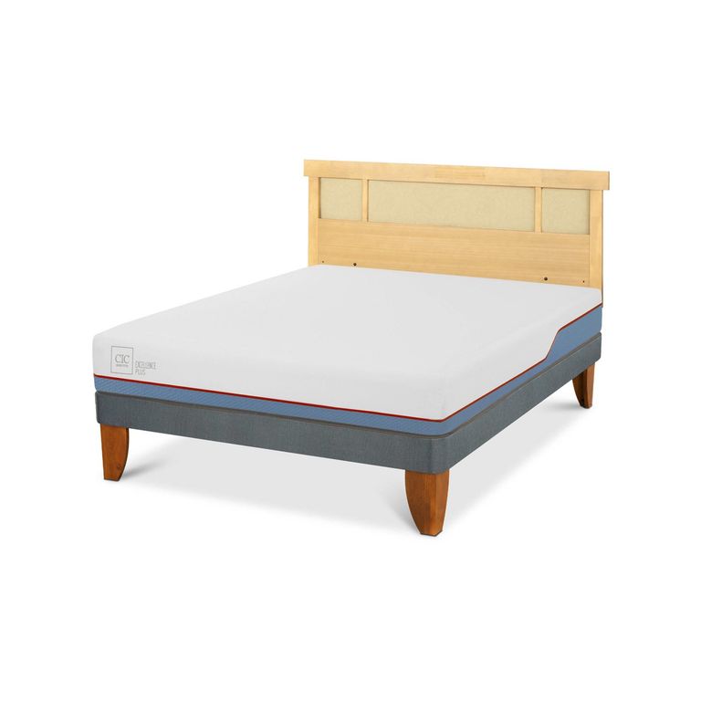 Cama Europea Excellence Plus 2 Plazas x 2.00 mt base normal + Respaldo Dublin Mostaza