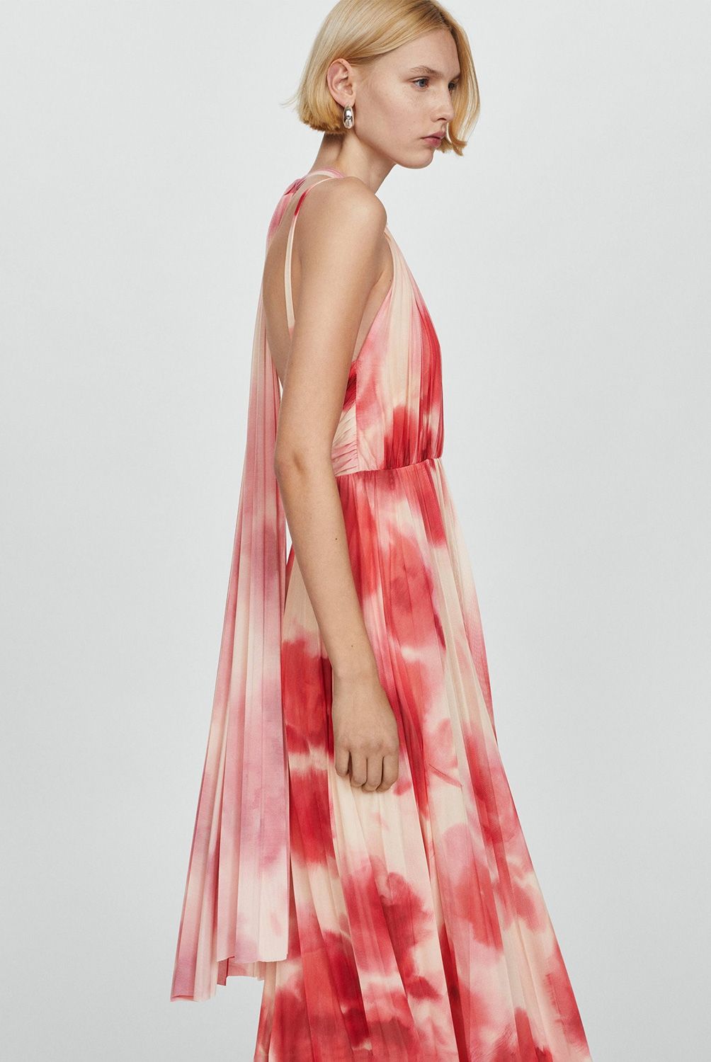 MANGO - Vestido Plisado Estampado Mujer Mango