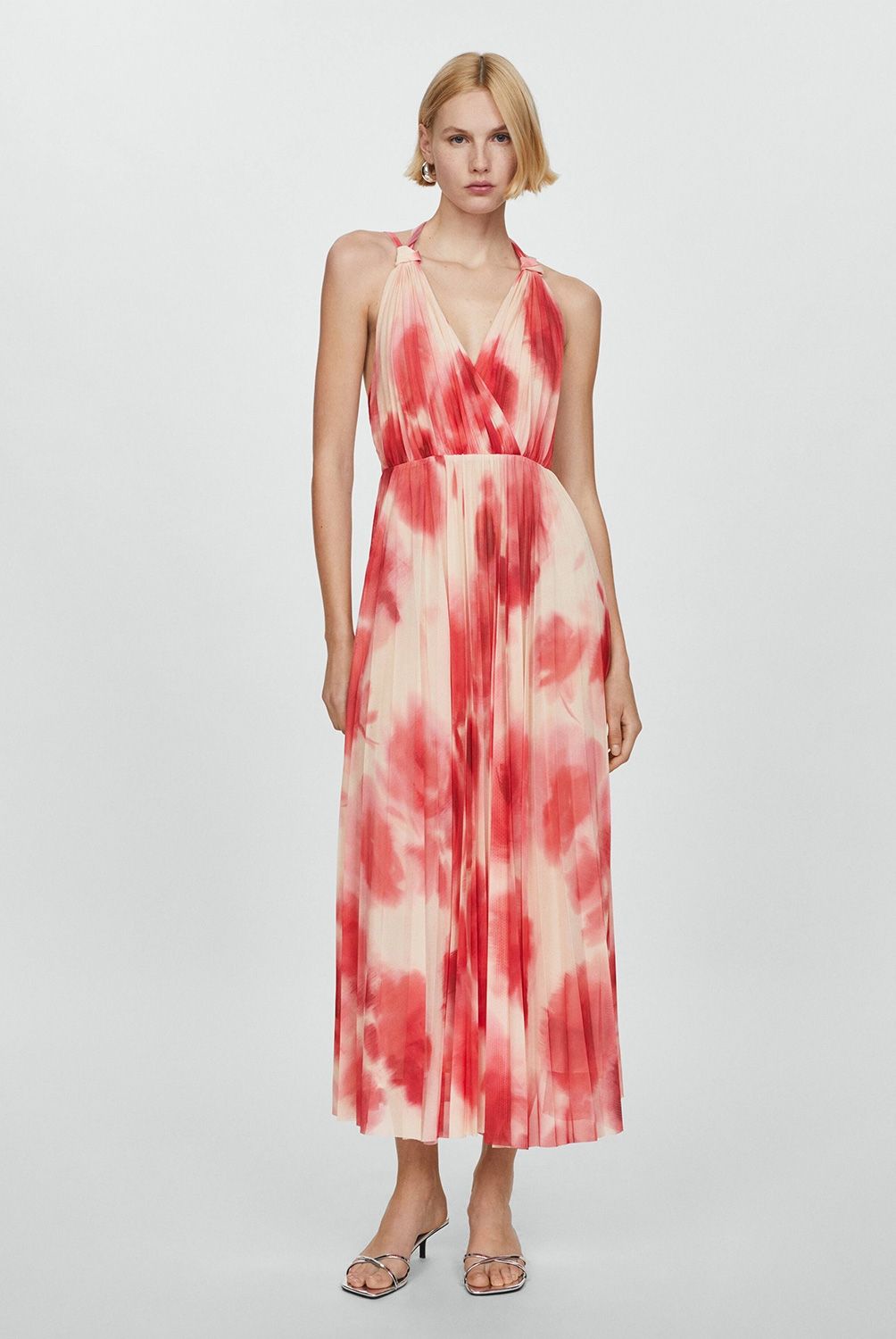 MANGO - Vestido Plisado Estampado Mujer Mango