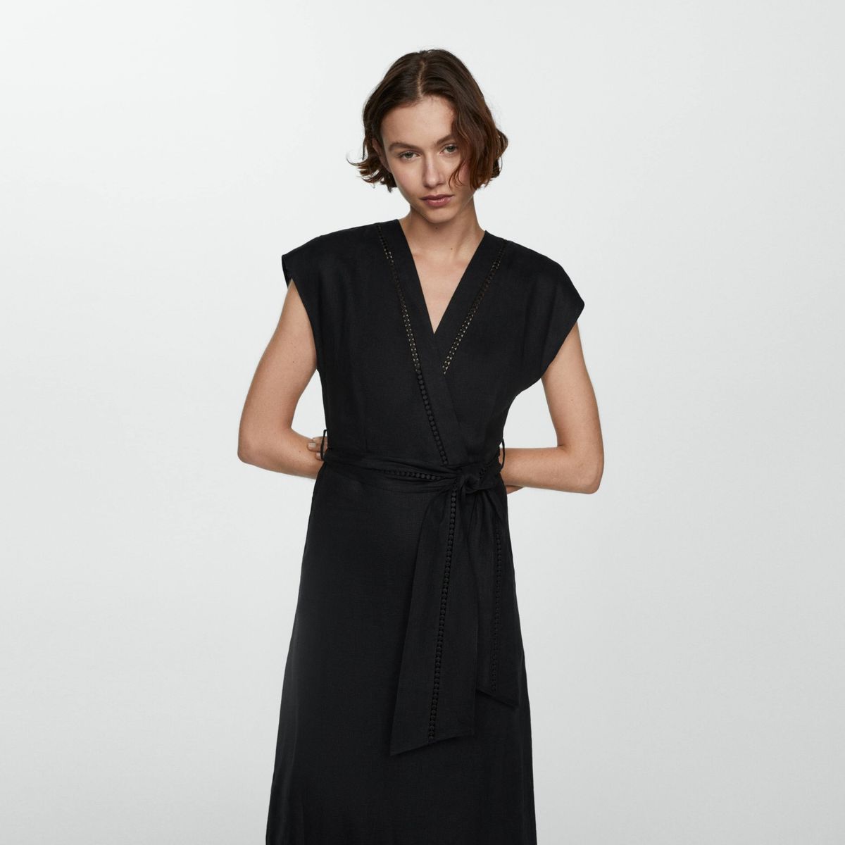 MANGO - Vestido Lazo 100% Lino Mujer Mango