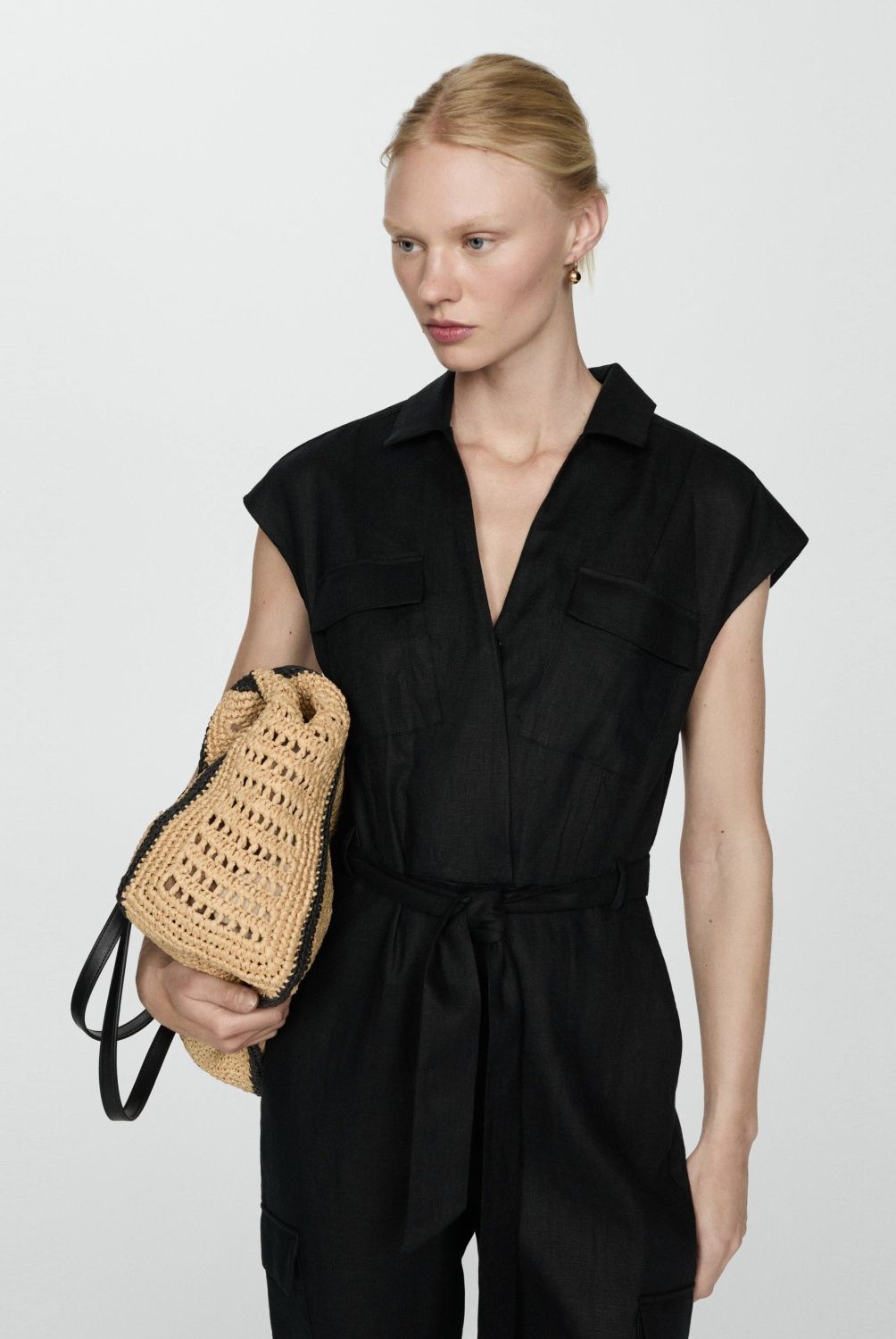 MANGO - Enterito Lino Estilo Cargo Mujer Mango