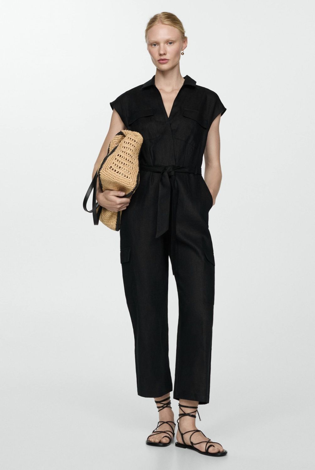 MANGO - Enterito Lino Estilo Cargo Mujer Mango