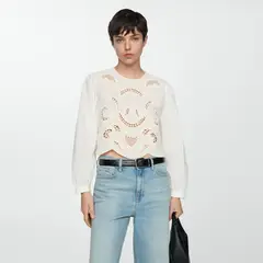 MANGO - Blusa Bordada Manga Abullonada Mujer