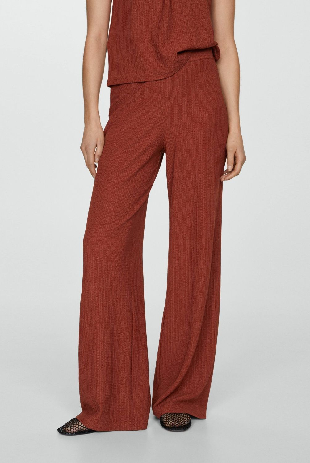 MANGO - Pantalón Textura Wideleg Mujer Mango
