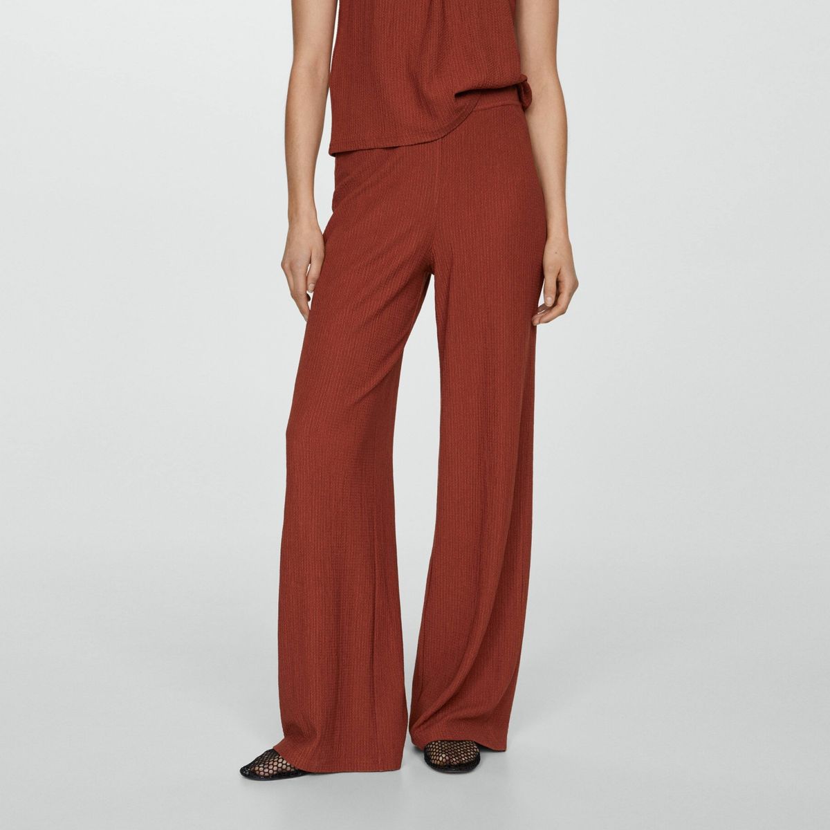 MANGO - Pantalón Textura Wideleg Mujer Mango