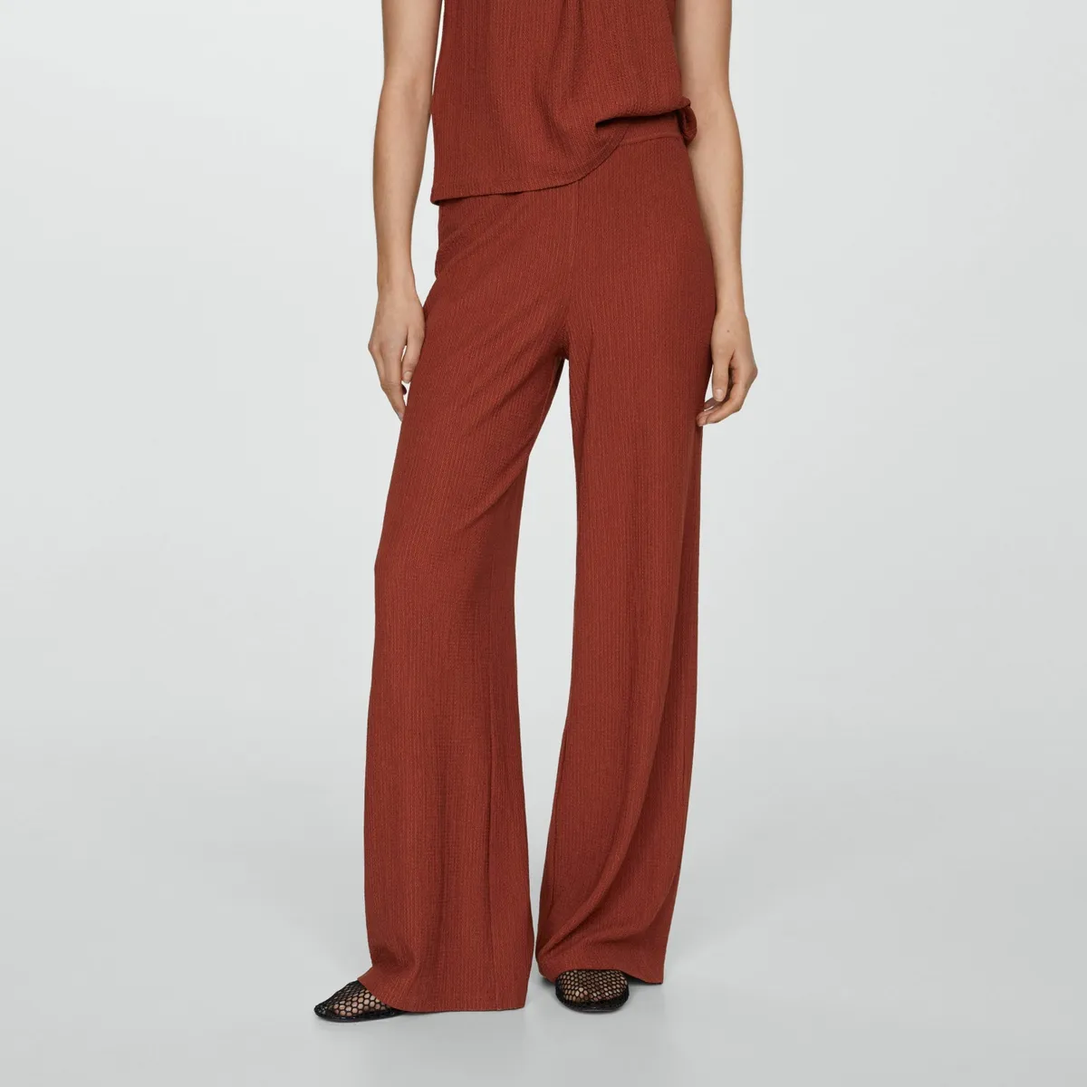 MANGO - Pantalón Textura Wideleg Mujer Mango