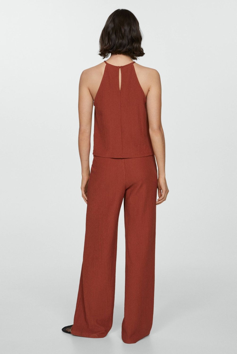MANGO - Pantalón Textura Wideleg Mujer Mango
