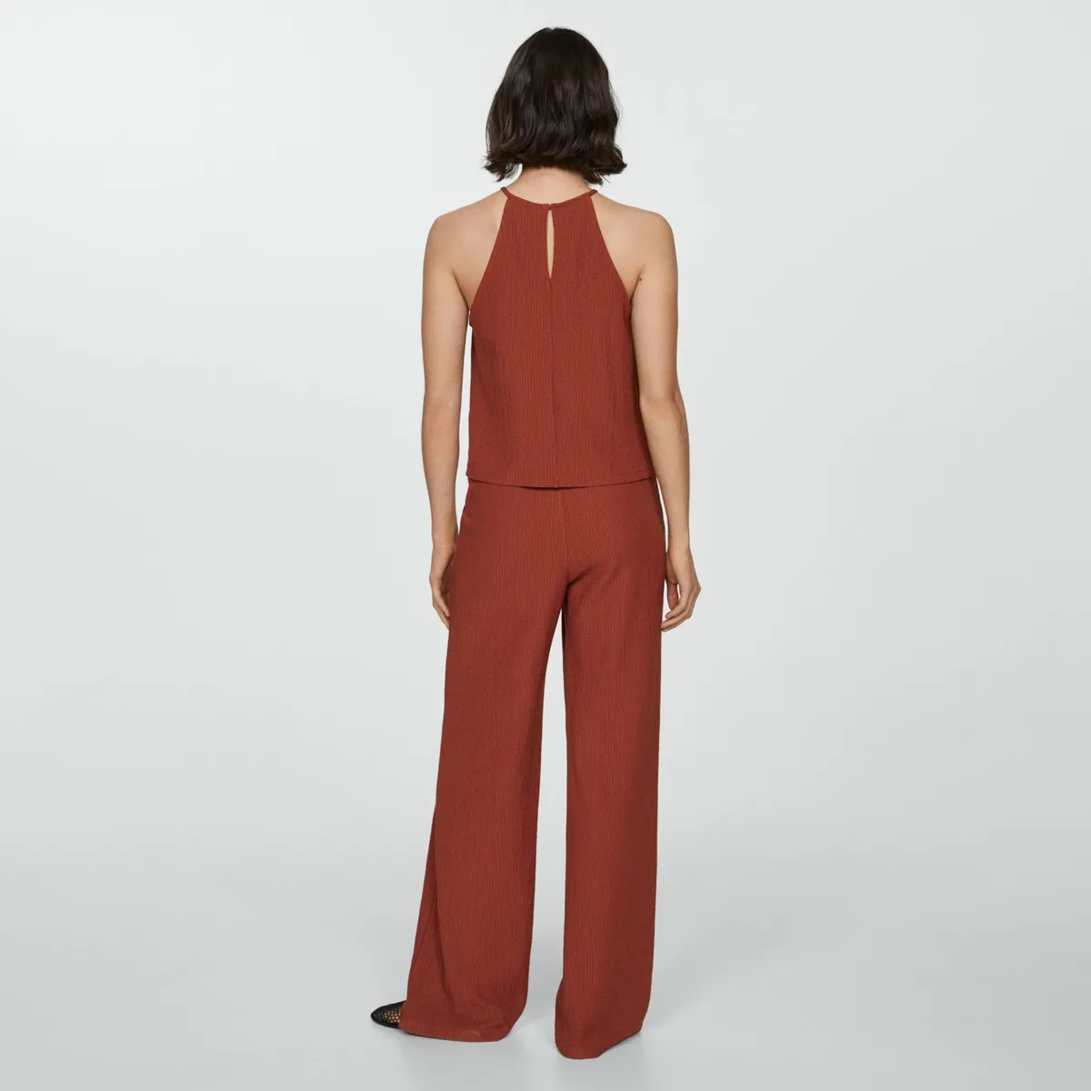 MANGO - Pantalón Textura Wideleg Mujer Mango