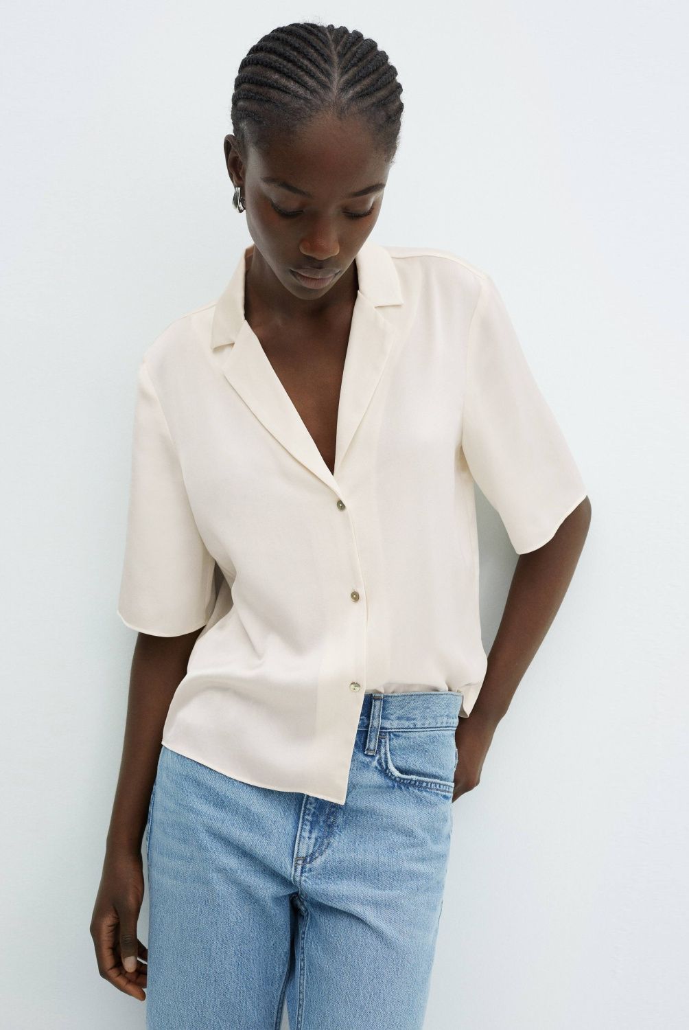 MANGO - Camisa Satinada Manga Corta Mujer Mango