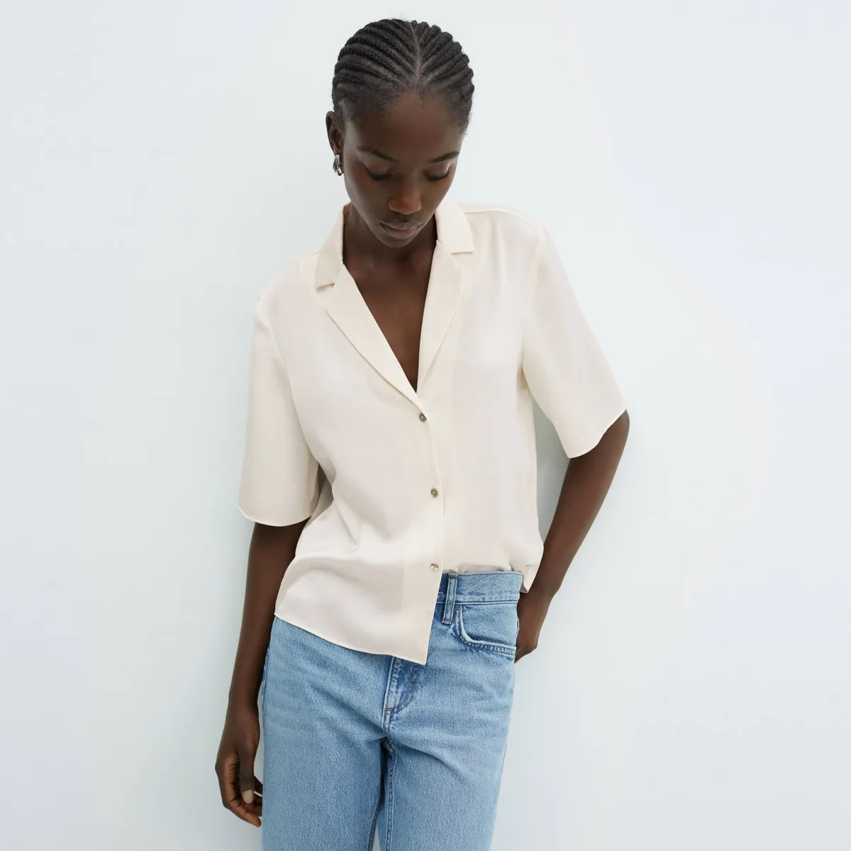 MANGO - Camisa Satinada Manga Corta Mujer Mango