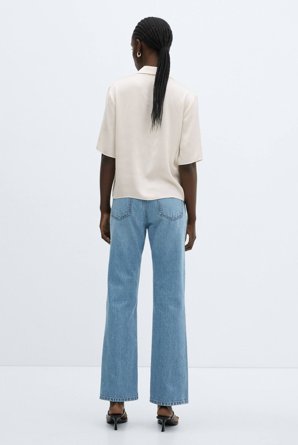 MANGO - Camisa Satinada Manga Corta Mujer Mango