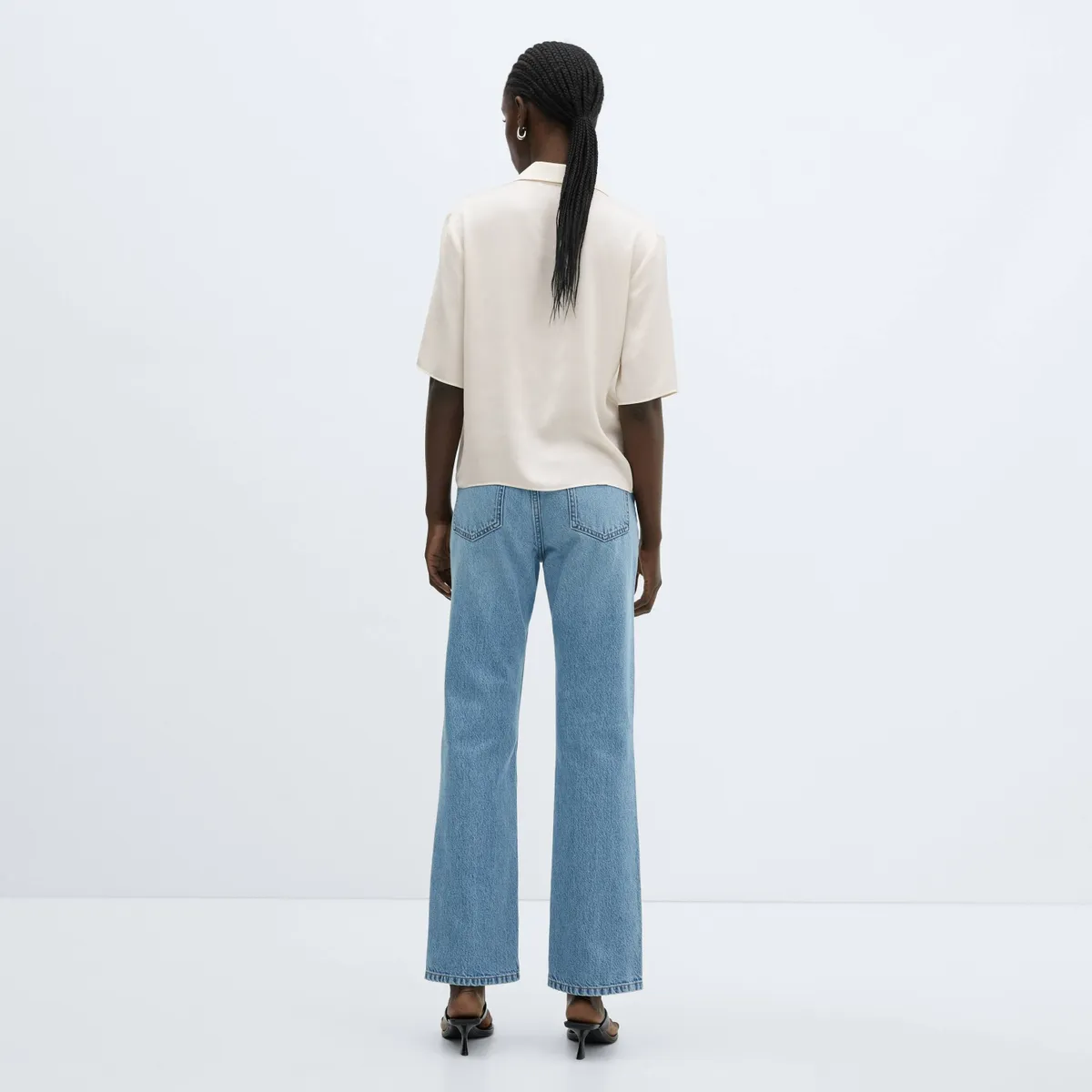 MANGO - Camisa Satinada Manga Corta Mujer Mango