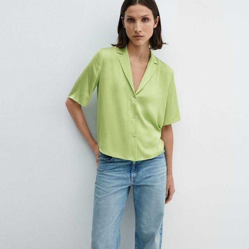 MANGO - Camisa Satinada Manga Corta Mujer Mango