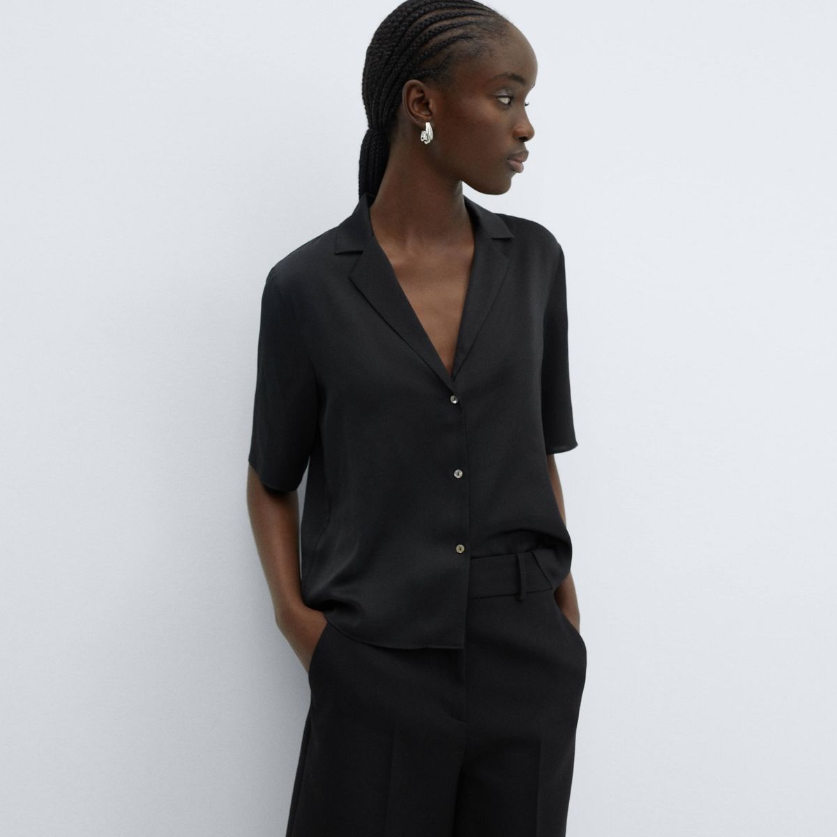 MANGO - Camisa Satinada Manga Corta Mujer Mango