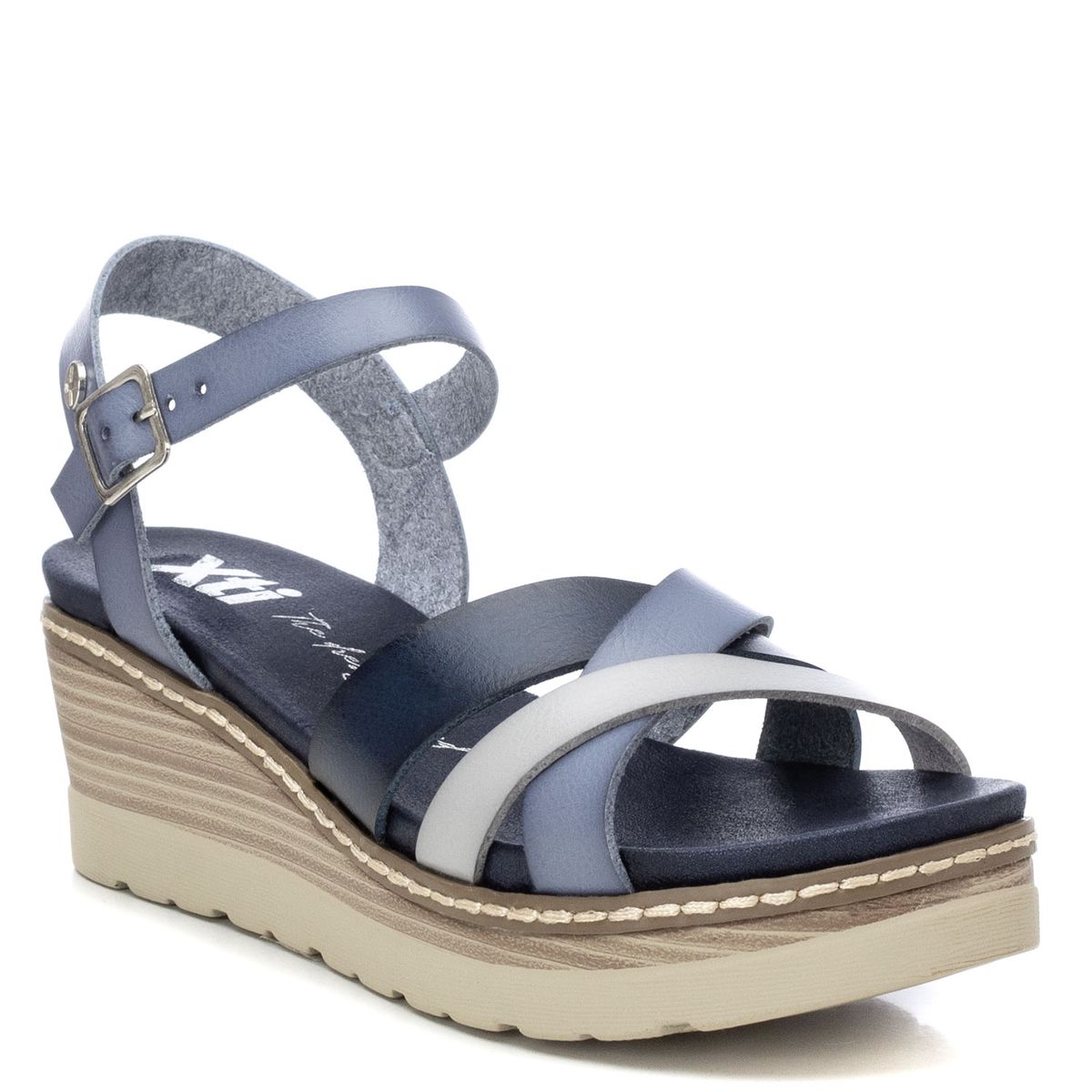 XTI - Sandalia de cuña azules para mujer Xti