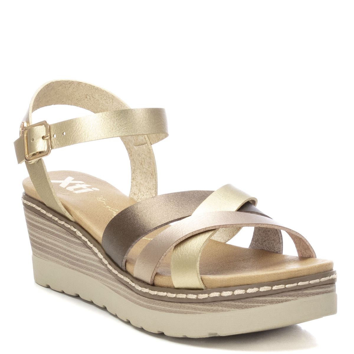 XTI - Sandalia de Cuña Doradas para Mujer Xti