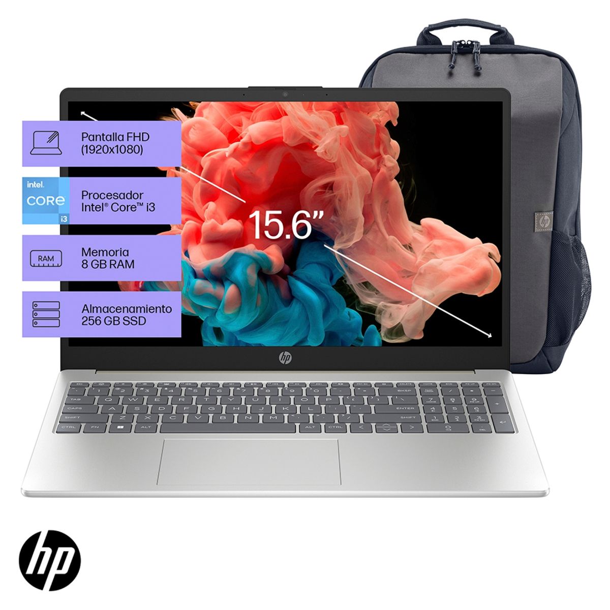 HP - Notebook HP 15-FD0009LA Intel Core i3-N305 8GB RAM 256GB SSD 15,6" FHD Wi-Fi 6 + Mochila HP