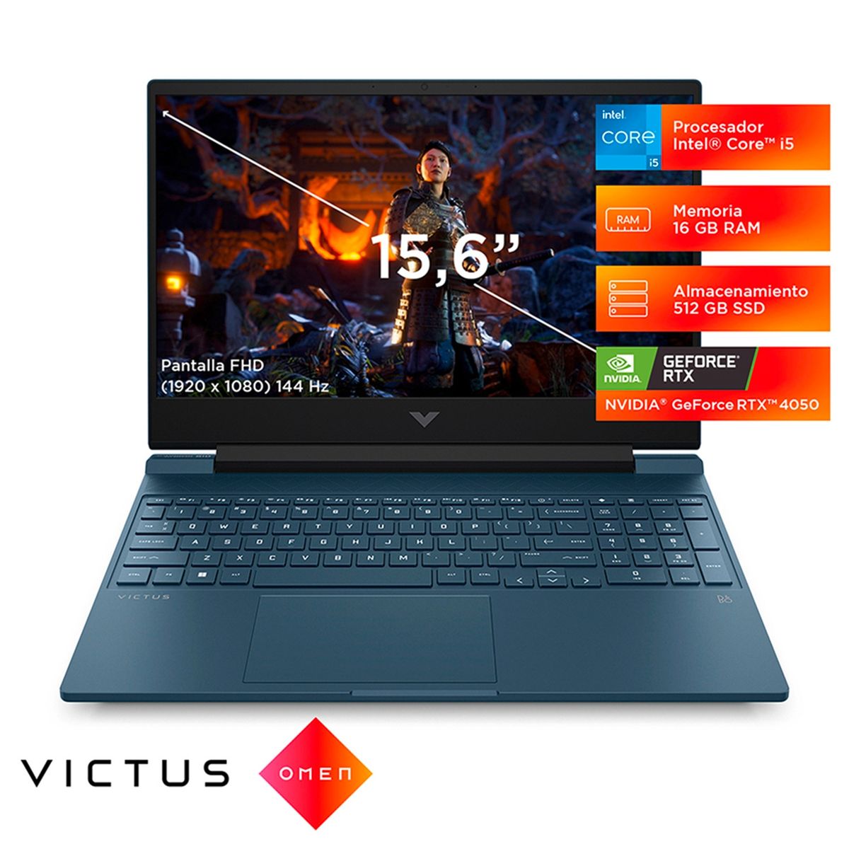 HP - Notebook Gamer Victus 15-FA1003LA Intel Core i5-12500H 16GB RAM 512GB SSD RTX 4050 15,6" FHD 144Hz HP