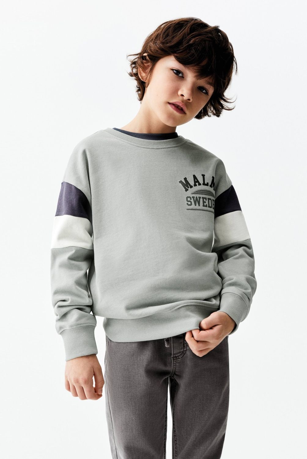 MANGO KIDS - Polerón Estampado y Rayas en Los Brazos de Algodón Niño Mango Kids