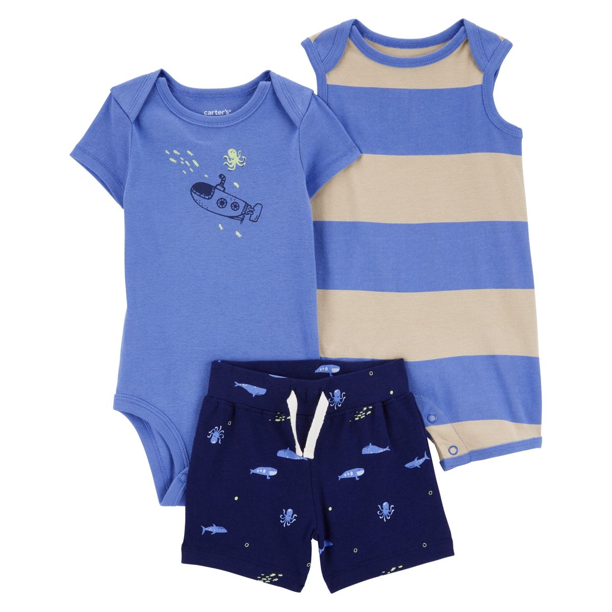 CARTER'S - Conjunto 3 Piezas Enterito Corto, Body y Short Bebé Niño Carter's