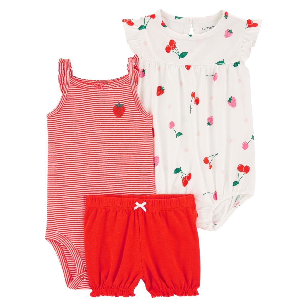 CARTER'S - Conjunto 3 Piezas Enterito Corto, Body y Short Bebé Niña Carter's