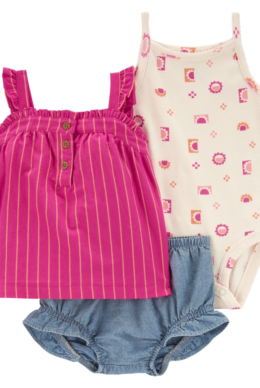 CARTER'S - Conjunto 3 Piezas Polera, Body y Short Bombacho Bebé Niña Carter's