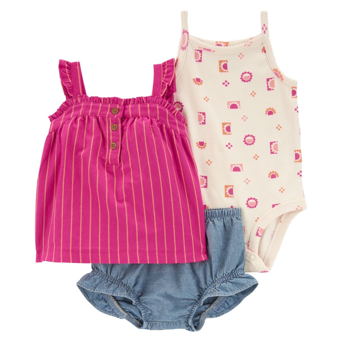CARTER'S - Conjunto 3 Piezas Polera, Body y Short Bombacho Bebé Niña Carter's